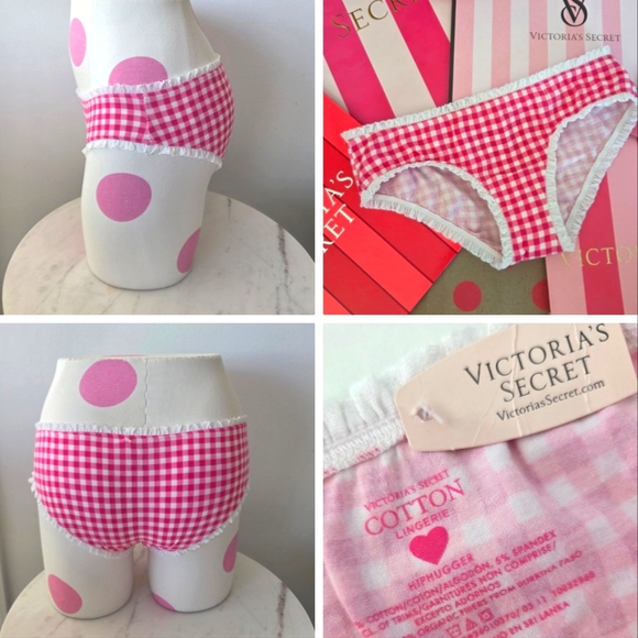 Victoria's Secret Vintage Plaid Low Rise Pink Hiphugger Panty Ruffle Trim NWT - Picture 1 of 12